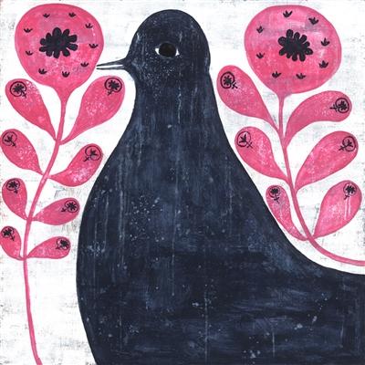 ART PRINT - BLACK BIRD IN FLOWERS
