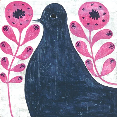 ART PRINT - BLACK BIRD IN FLOWERS - Image 3