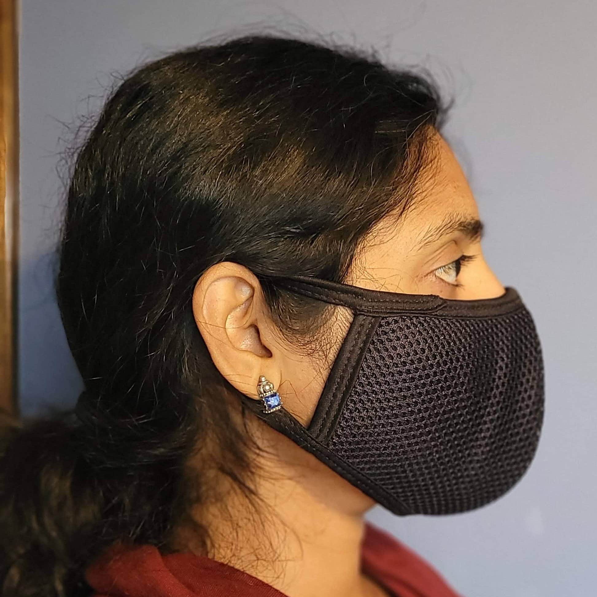 Black Mesh Two Layer Washable Cotton Face Masks - Image 2