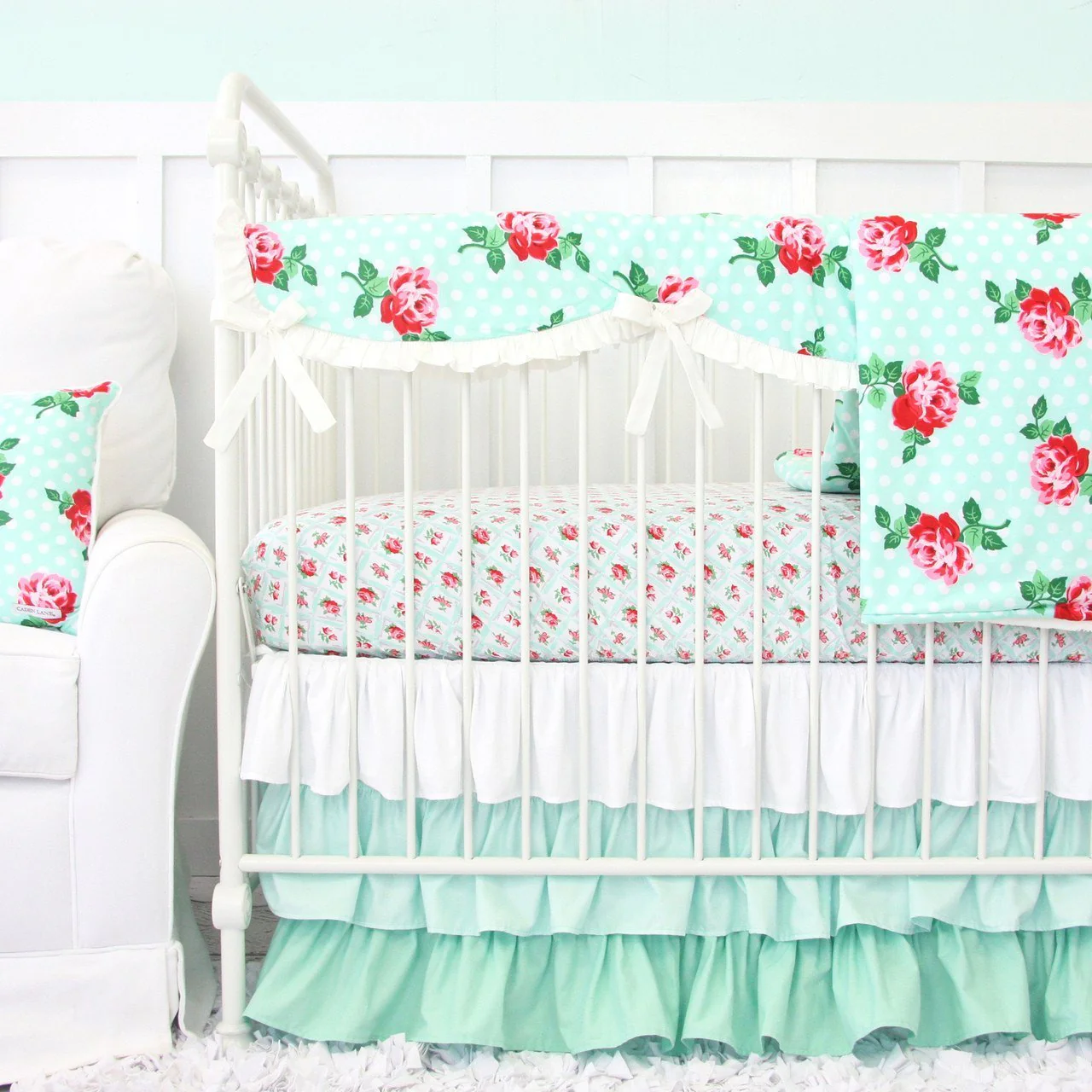 Changing Pad Cover | Lucy's Mint Rose - Image 2