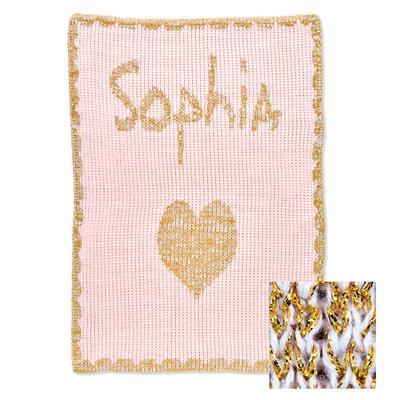 Metallic Single Heart & Scalloped Edge Stroller Blanket or Baby Blanket