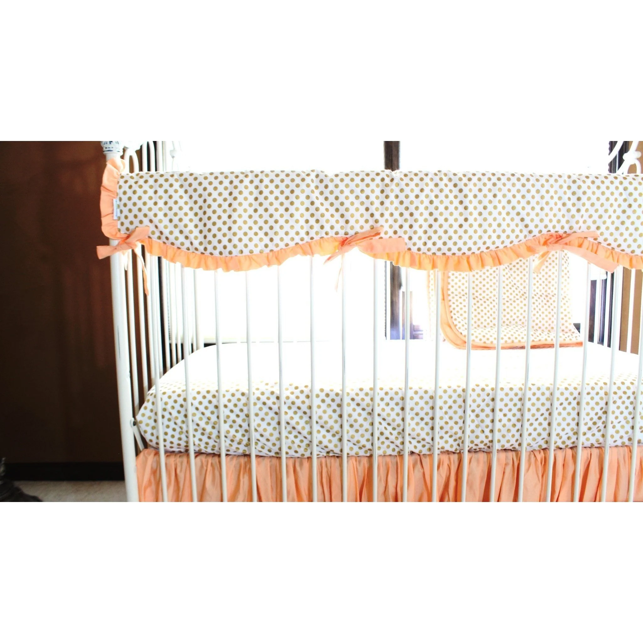 Molly's Gold Dots and Coral Ruffle Crib Bedding Set | Daybed Bedding - Image 10