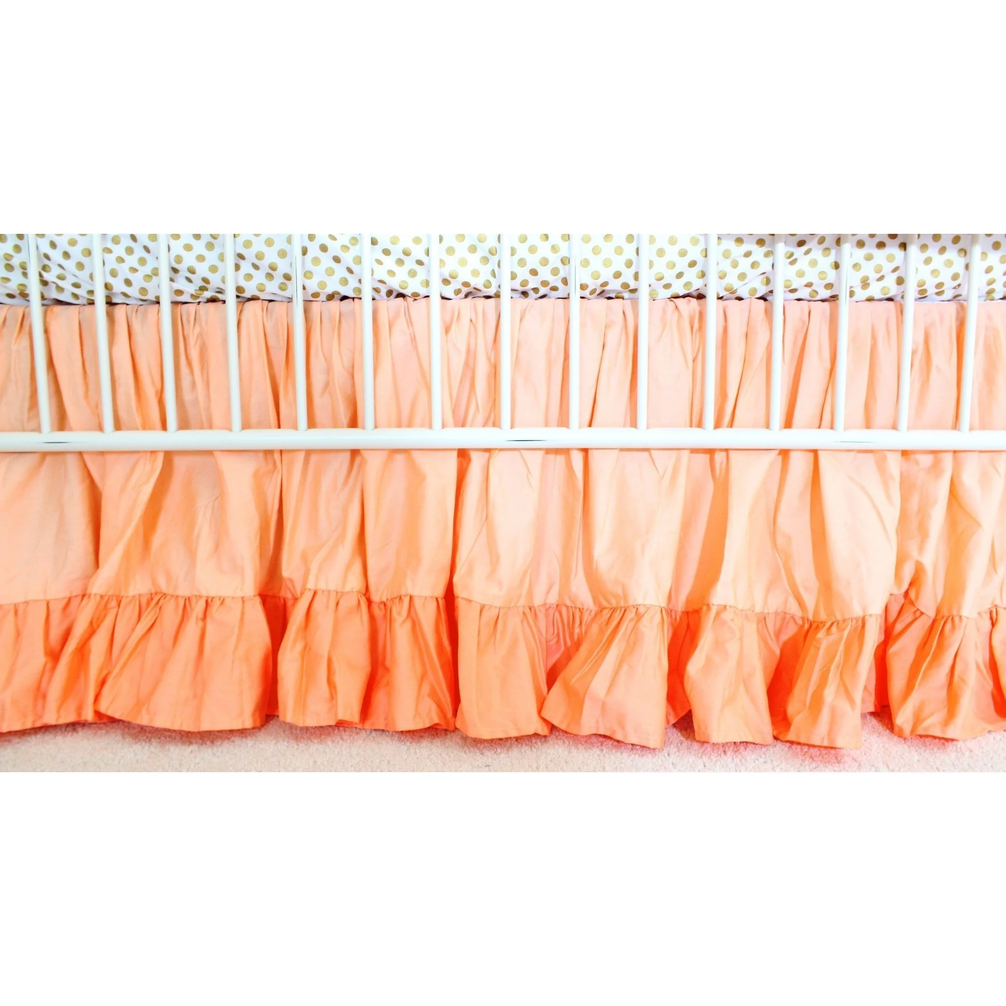 Molly's Gold Dots and Coral Ruffle Crib Bedding Set | Daybed Bedding - Image 9