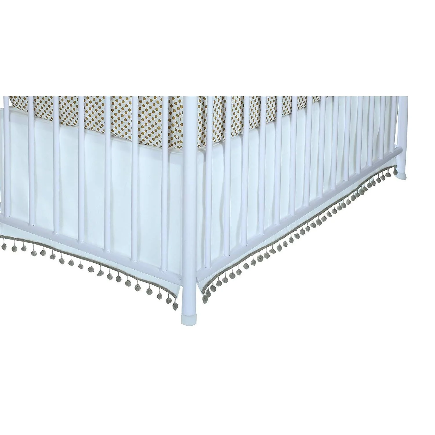 Flat White Denim Pom Pom Crib Skirt (Gray)