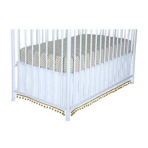 Flat White Denim Pom Pom Crib Skirt (Mustard) - Image 3
