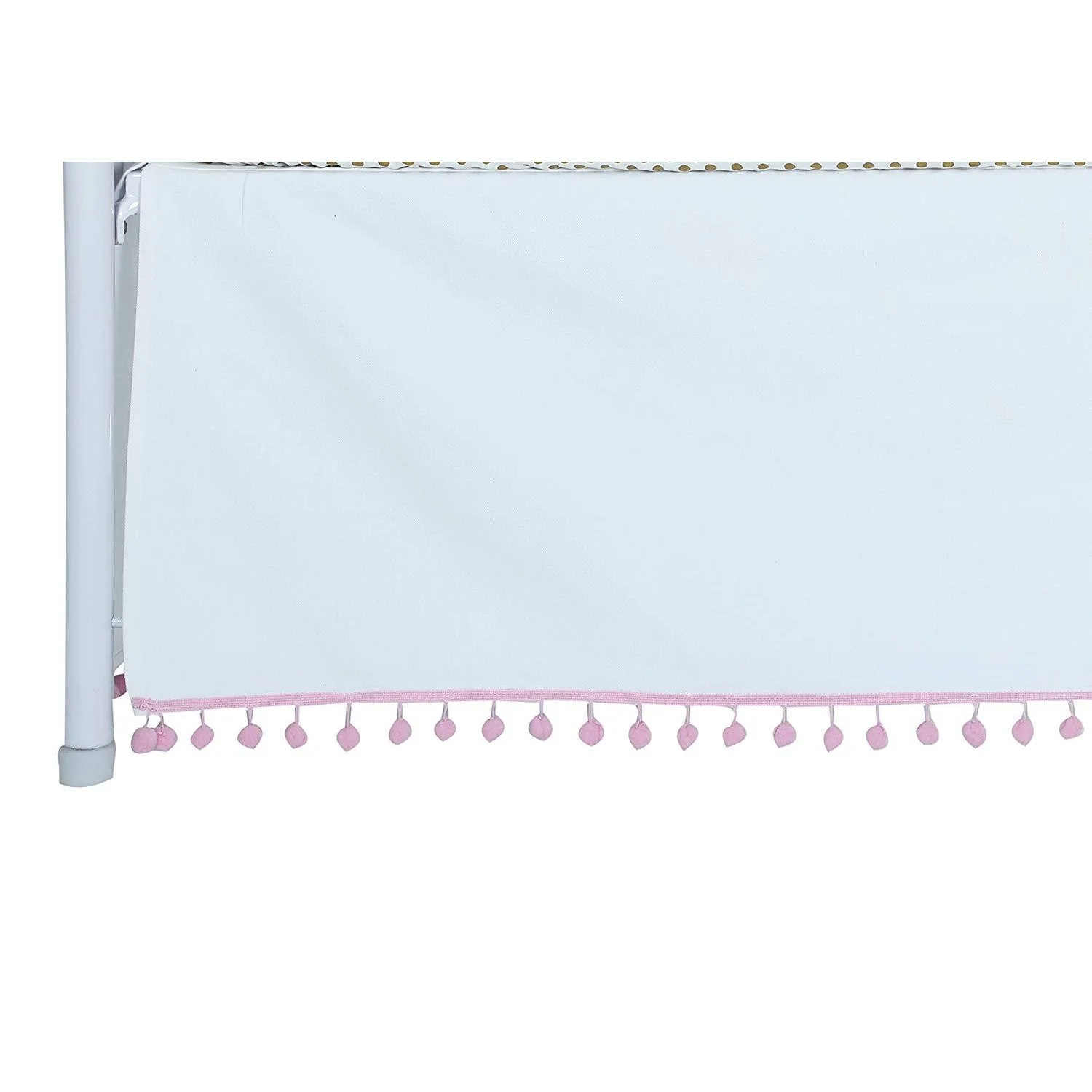 Flat White Denim Pom Pom Crib Skirt (Pink)