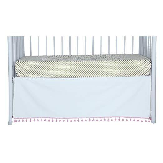 Flat White Denim Pom Pom Crib Skirt (Pink) - Image 2