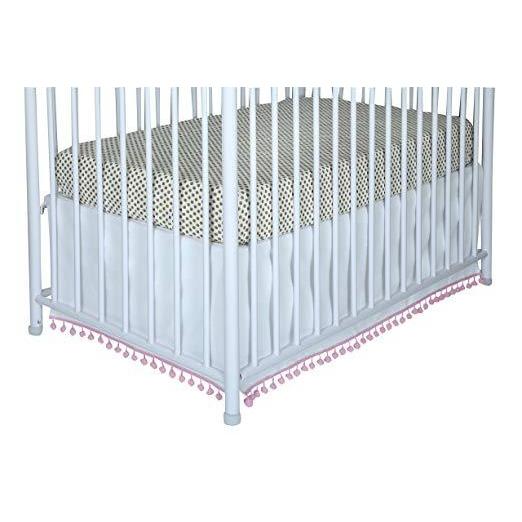 Flat White Denim Pom Pom Crib Skirt (Pink) - Image 3