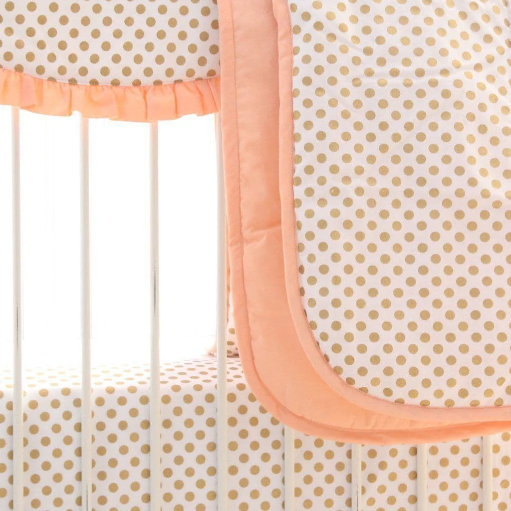 Alexa's Girl Baby Bedding - Gold Dots with Peach and Coral Waterfall Ruffled Skirt - Image 7