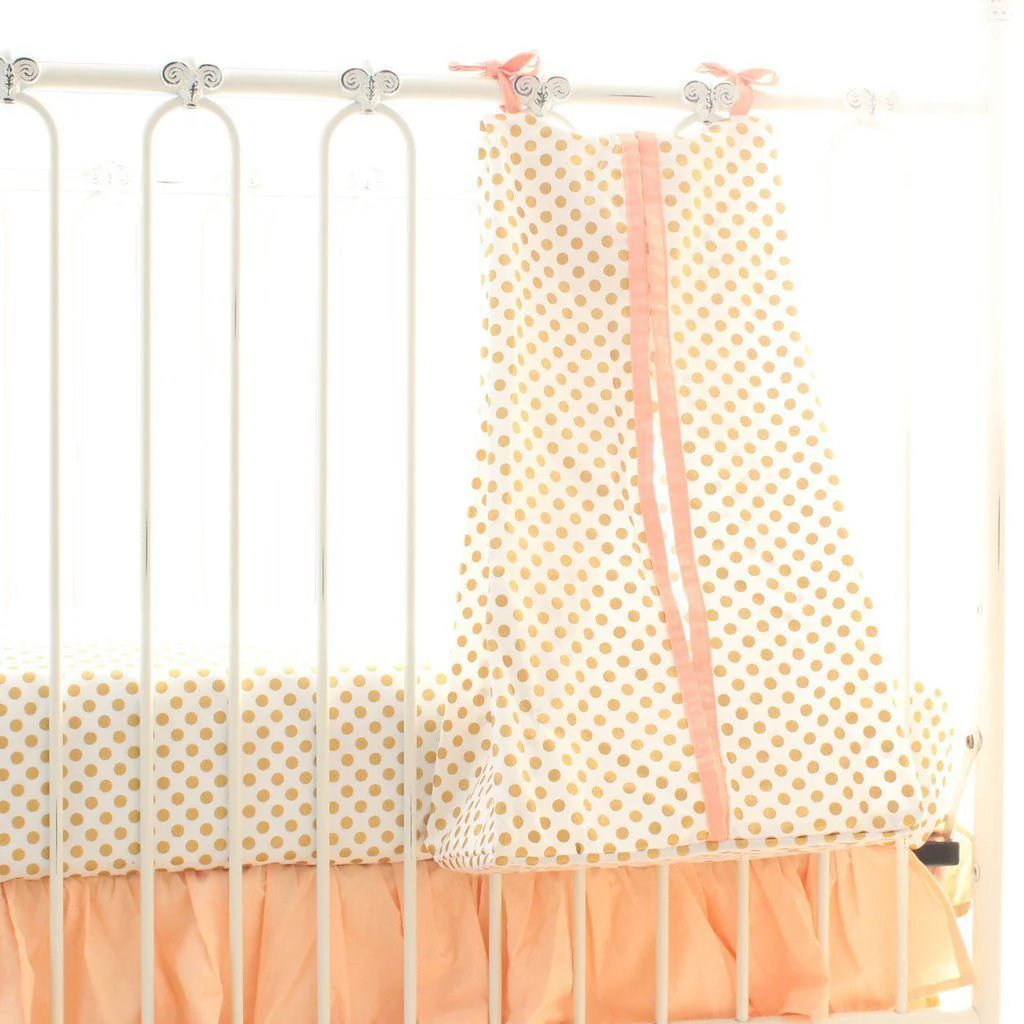 Alexa's Girl Baby Bedding - Gold Dots with Peach and Coral Waterfall Ruffled Skirt - Image 9