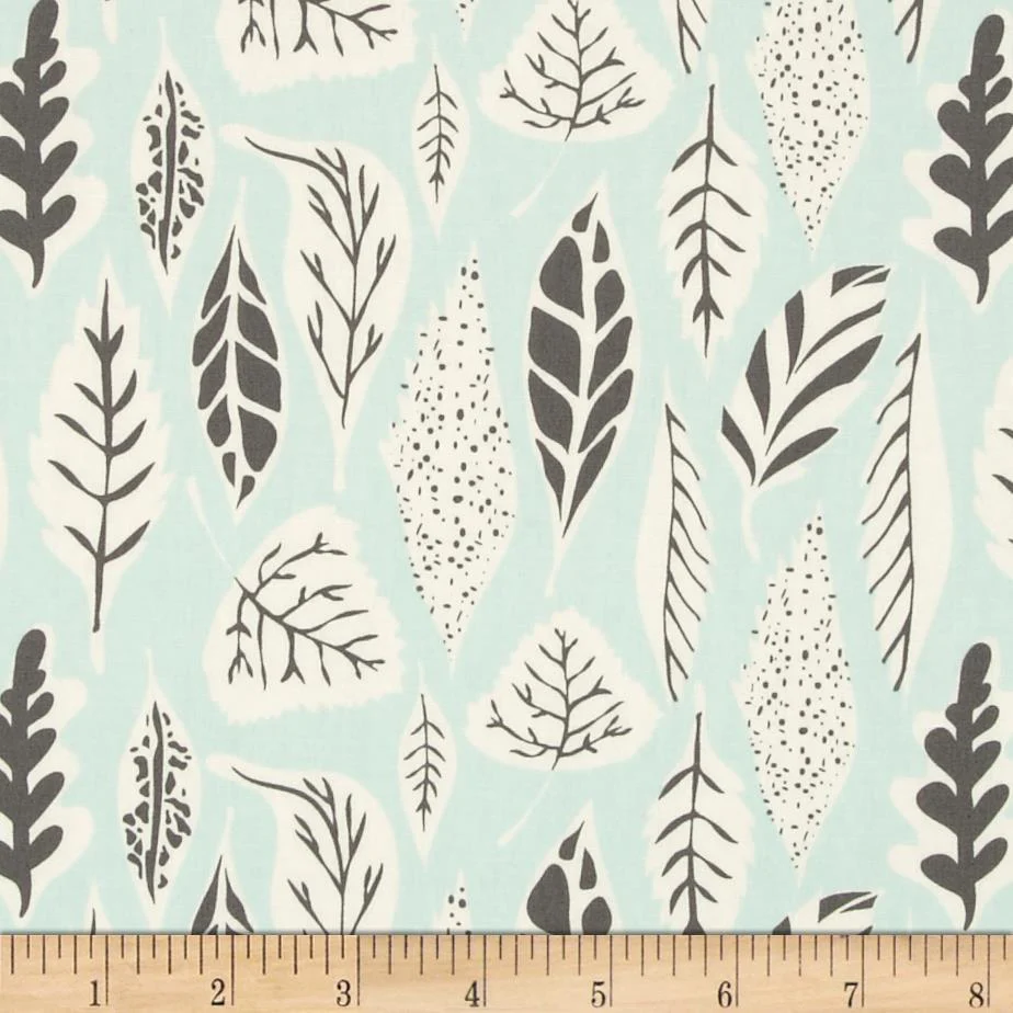 Hello Bear Leaflet Eucalyptus Fabric by the Yard | 100% Cotton