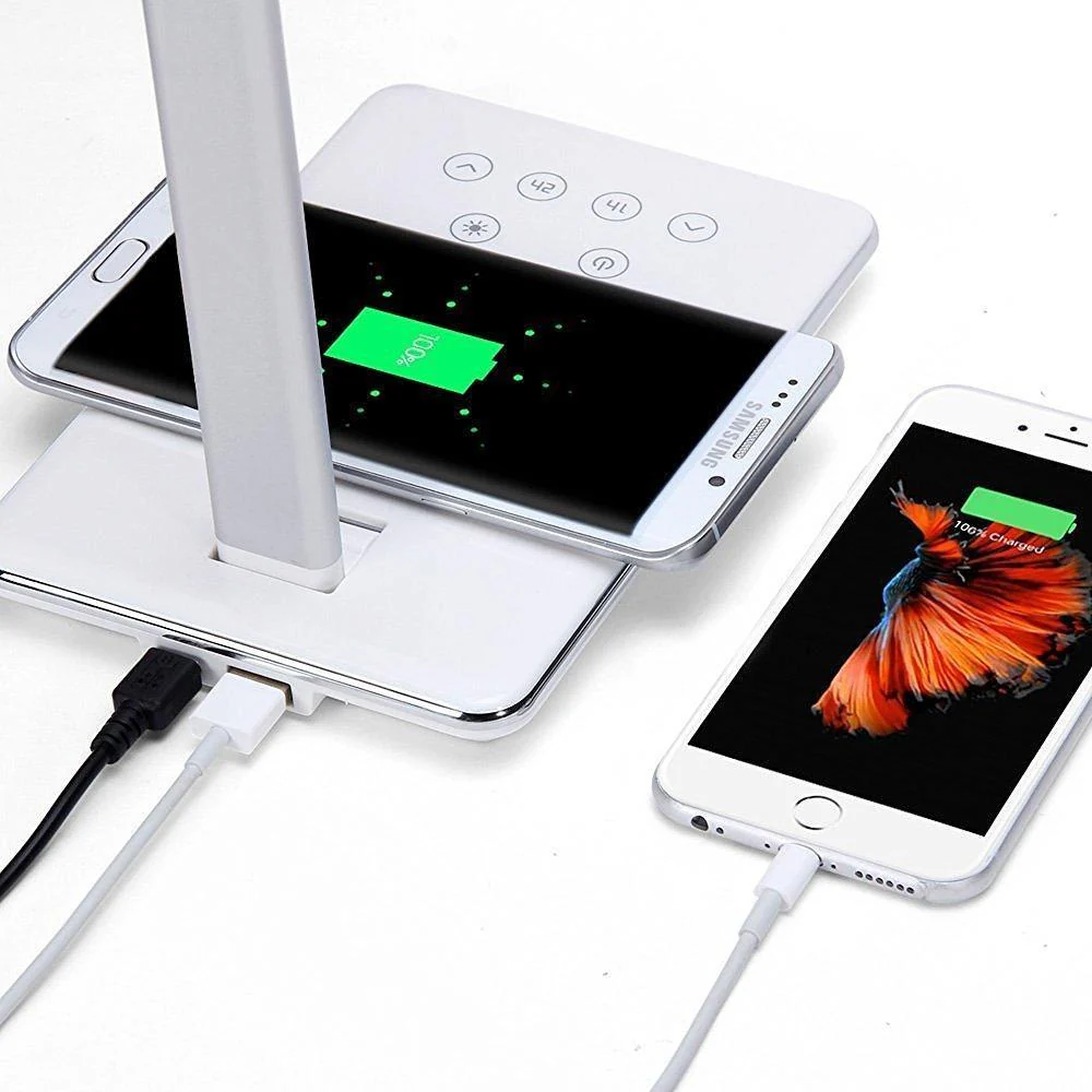 LED Desk Lamp with Qi-Enabled Wireless Charger, USB Charging Port, 2 Color Temperatures & 8 Brightness Levels, 1 Hour Timer - Image 3