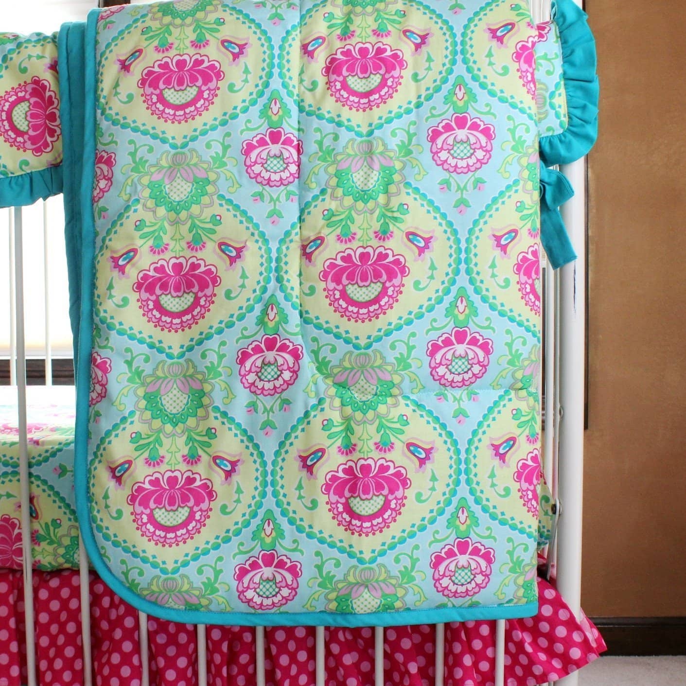 Lavinia Aqua Ruffled Crib Baby Bedding Set - Image 9