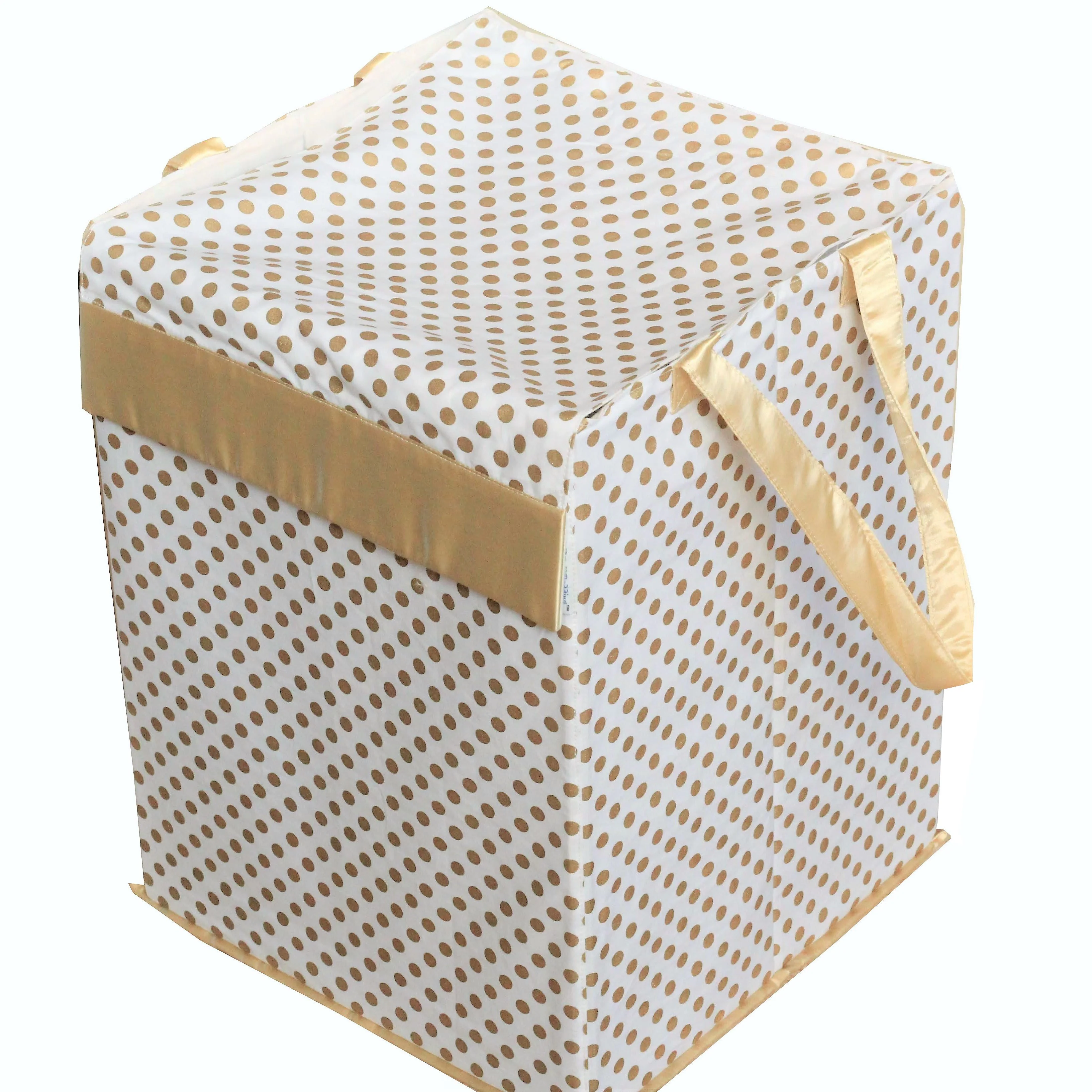Metallic Fabric Collapsible Cotton Storage Basket or Bin with Gold Satin Highlights, Home Organizer Solution for Office, Bedroom, Closet, Toys, Laundry (Medium – 16x12x12"), Gold Small Dots Hamper - Image 4