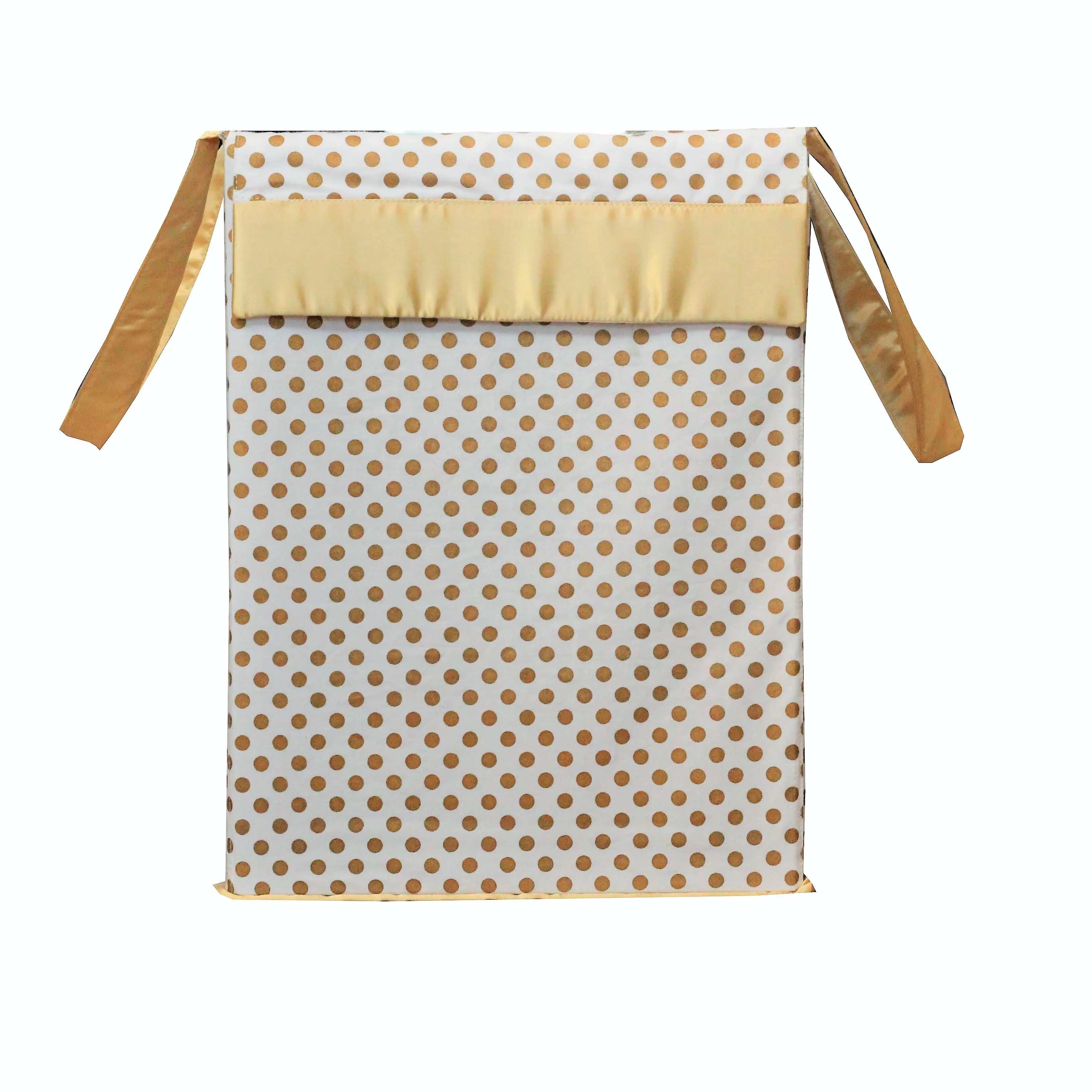 Metallic Fabric Collapsible Cotton Storage Basket or Bin with Gold Satin Highlights, Home Organizer Solution for Office, Bedroom, Closet, Toys, Laundry (Medium – 16x12x12"), Gold Small Dots Hamper - Image 6