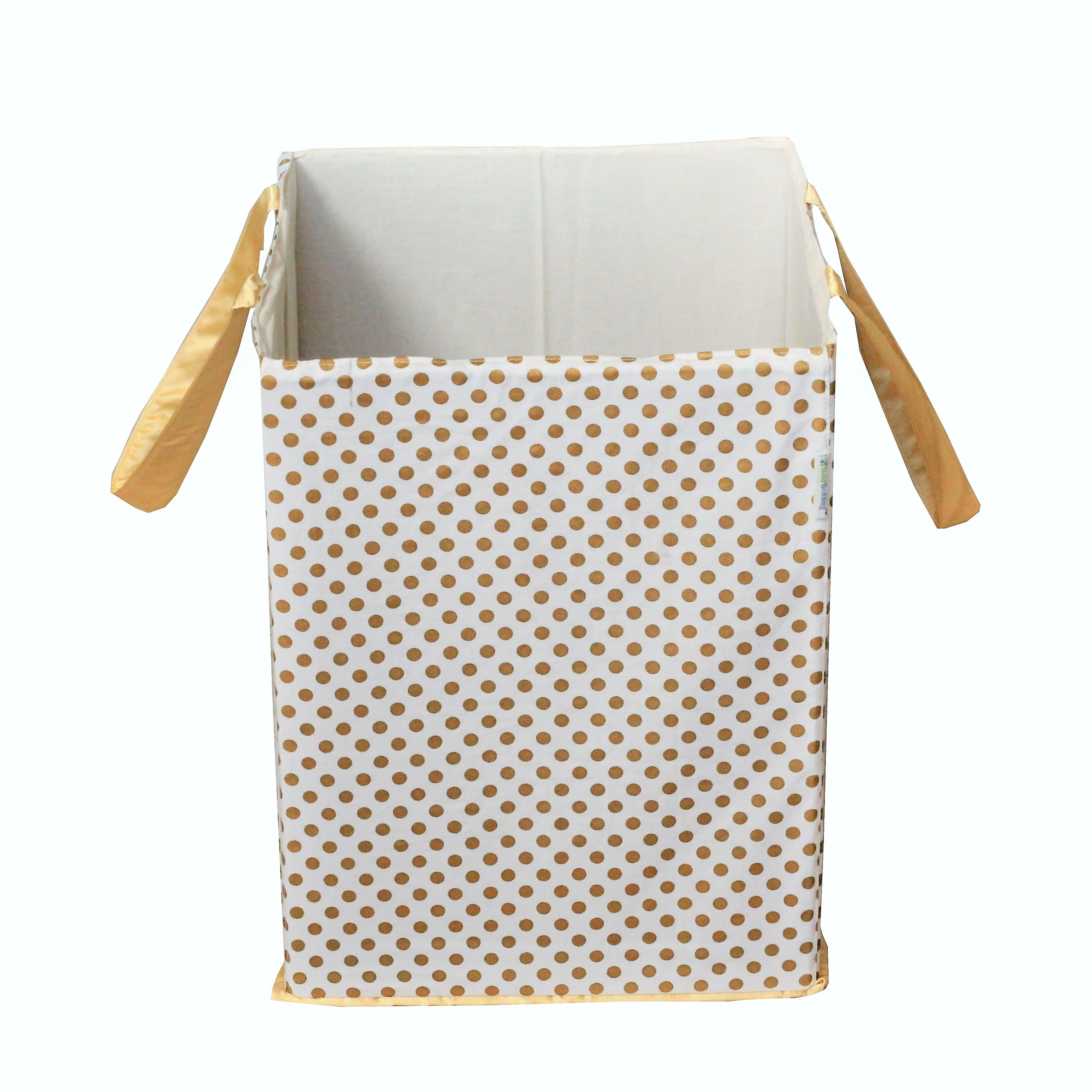 Metallic Fabric Collapsible Cotton Storage Basket or Bin with Gold Satin Highlights, Home Organizer Solution for Office, Bedroom, Closet, Toys, Laundry (Medium – 16x12x12"), Gold Small Dots Hamper - Image 7