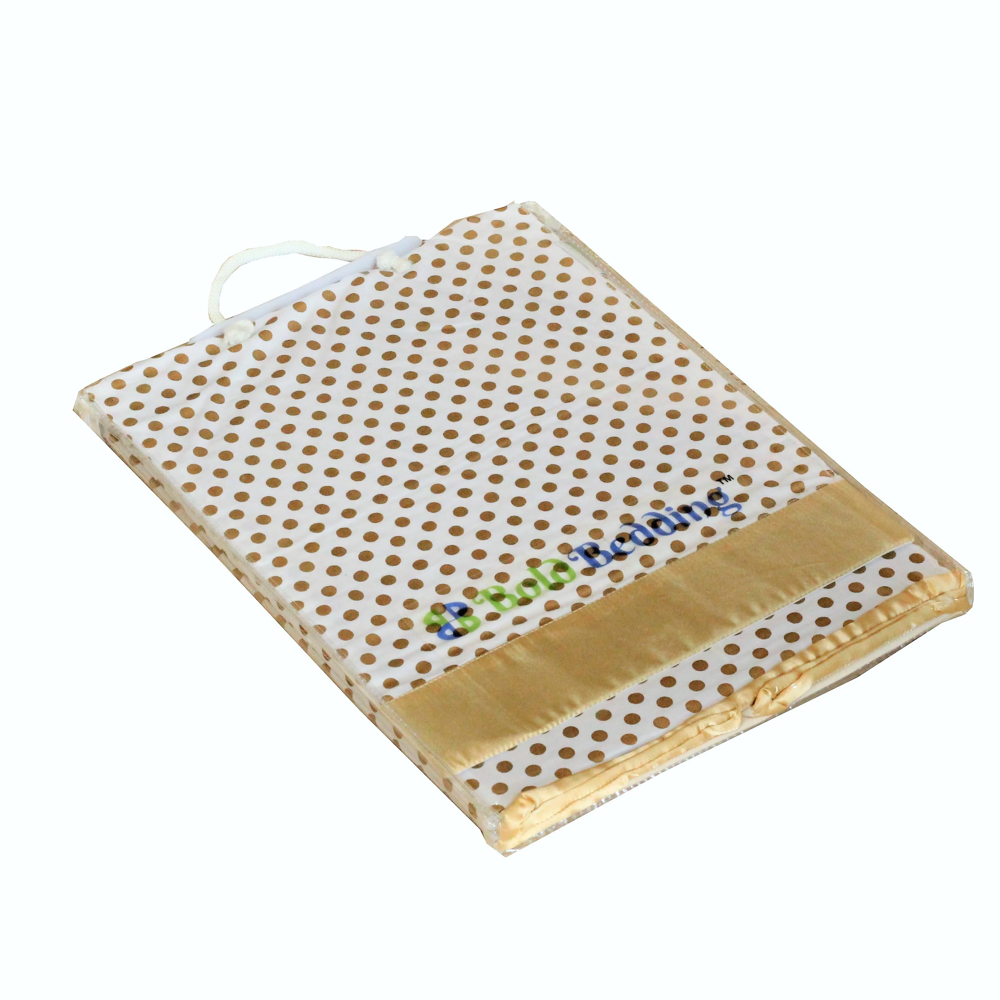 Metallic Fabric Collapsible Cotton Storage Basket or Bin with Gold Satin Highlights, Home Organizer Solution for Office, Bedroom, Closet, Toys, Laundry (Medium – 16x12x12"), Gold Small Dots Hamper - Image 9