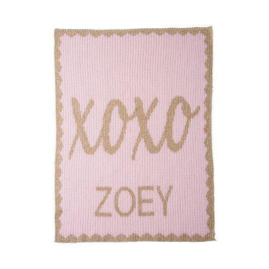 Metallic Hugs & Kisses Name Personalized Blanket