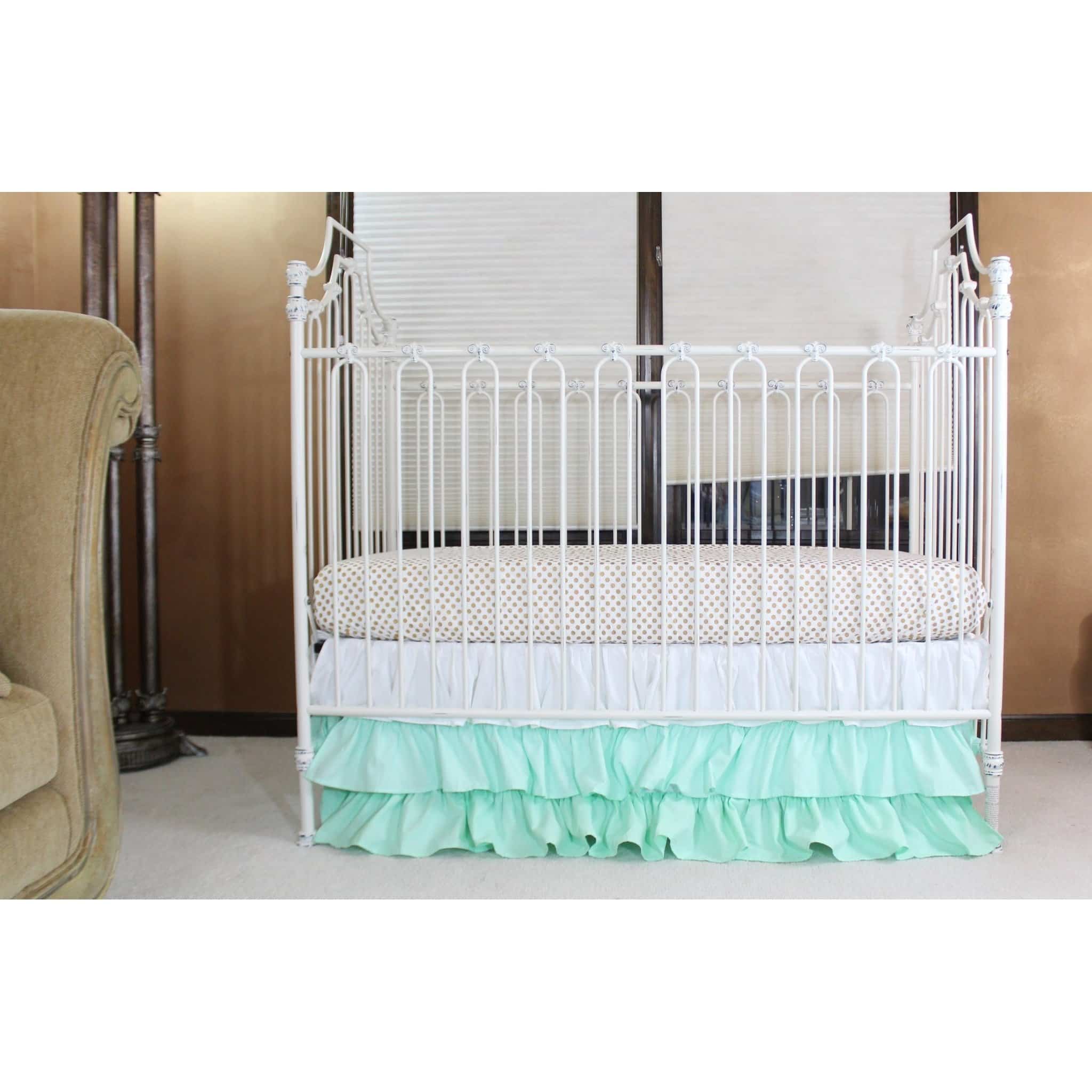 Chrissy's Girl Baby Bedding - Metallic Gold Dots with White to Mint Ombre Waterfall Ruffle Skirt - Image 4