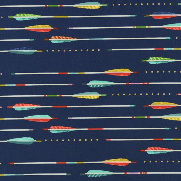 Mustang Arrows in Navy metallic Fabric by the Yard | 100% Cotton
