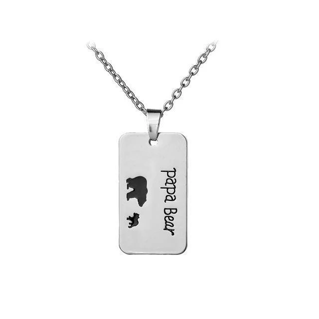 Papa Bear Engraved Black Enamel Dog Tag Pendant Necklace for Dad - Image 3
