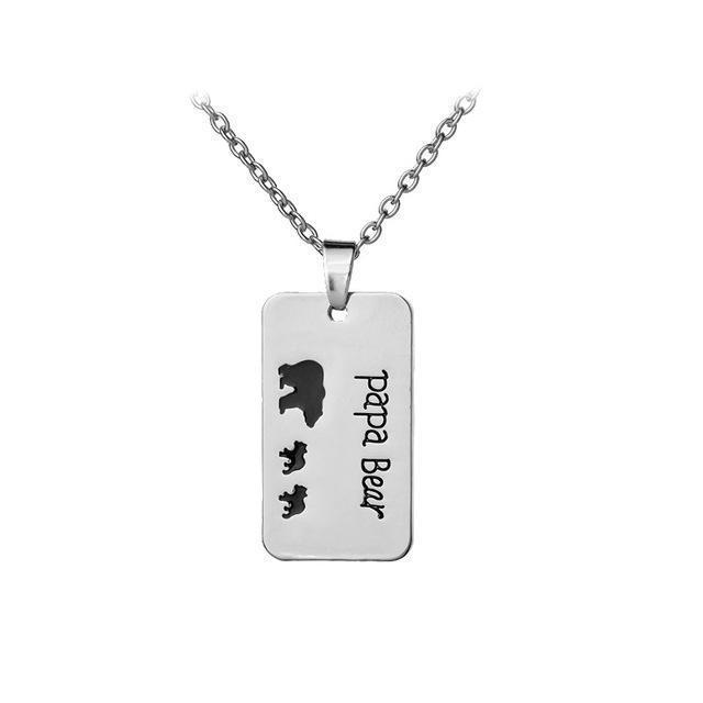 Papa Bear Engraved Black Enamel Dog Tag Pendant Necklace for Dad - Image 4