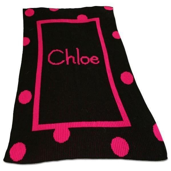 Polka Dot Solid Border & Name Personalized Stroller Blanket or Baby Blanket