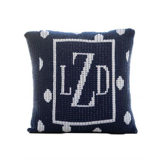 Polka Dots Solid Border & Initial Personalized Pillow