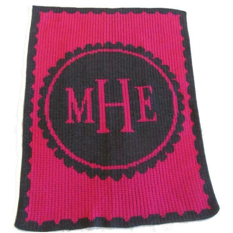 Scalloped Monogram Personalized Stroller Blanket or Baby Blanket