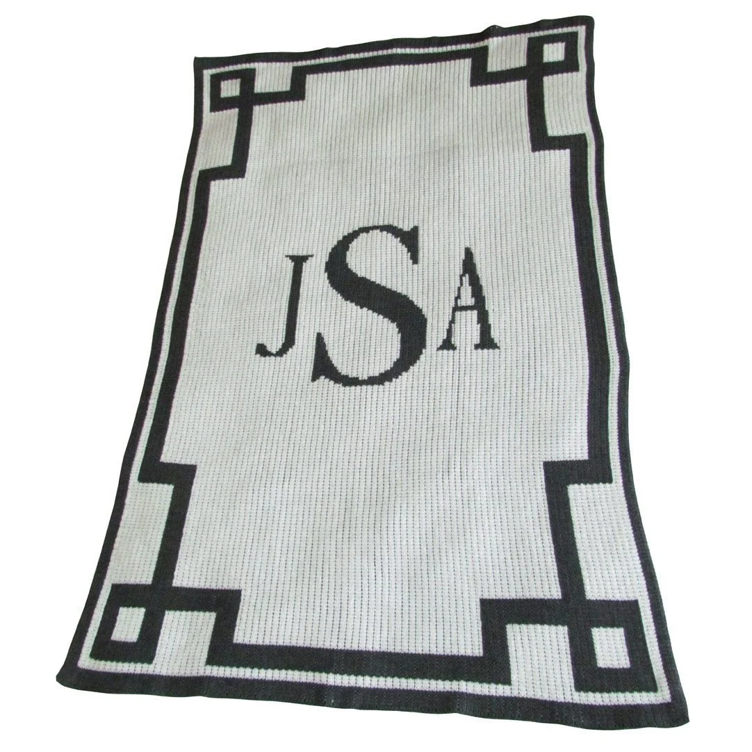 Monogram and Scroll Border Personalized Stroller Blanket or Baby Blanket