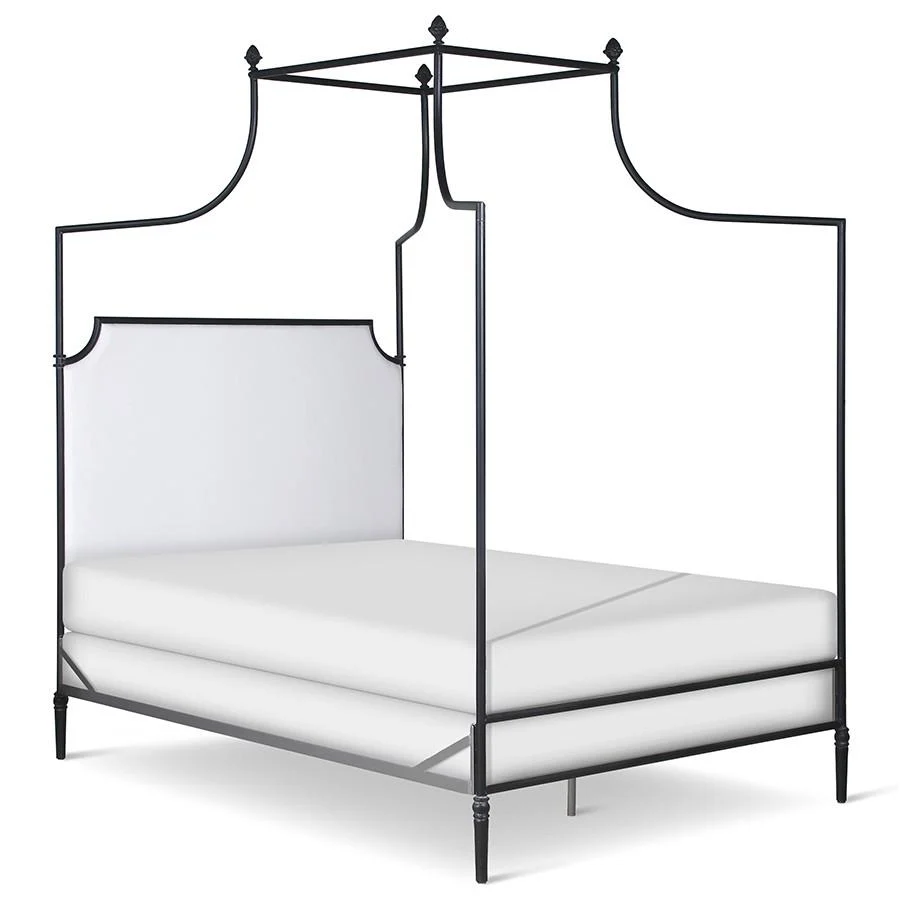 Upholstered Canopy Bed 43856 | Metal canopy bed with upholstered Olivia headboard panel