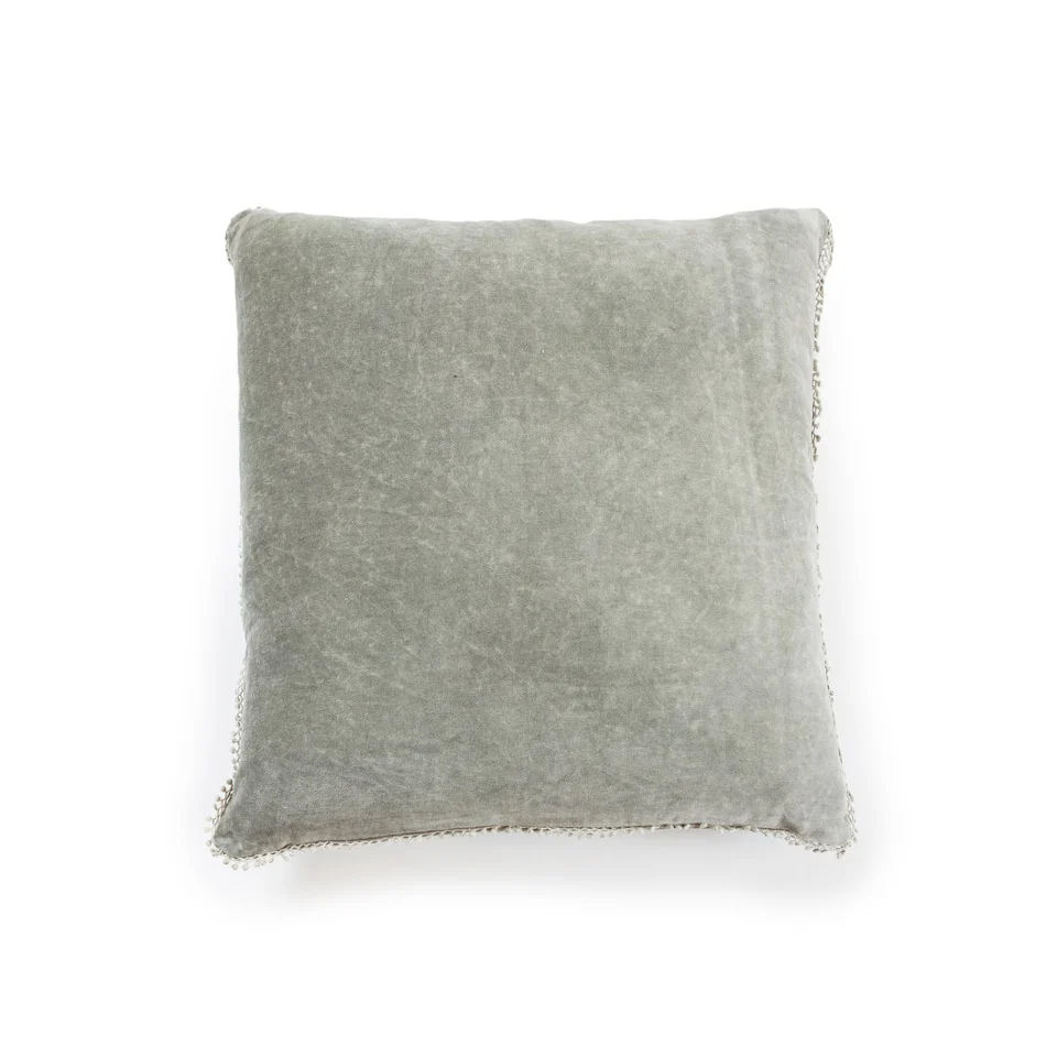 Velvet Pillow with Pom Pom Trim (4 Colors) - Image 4