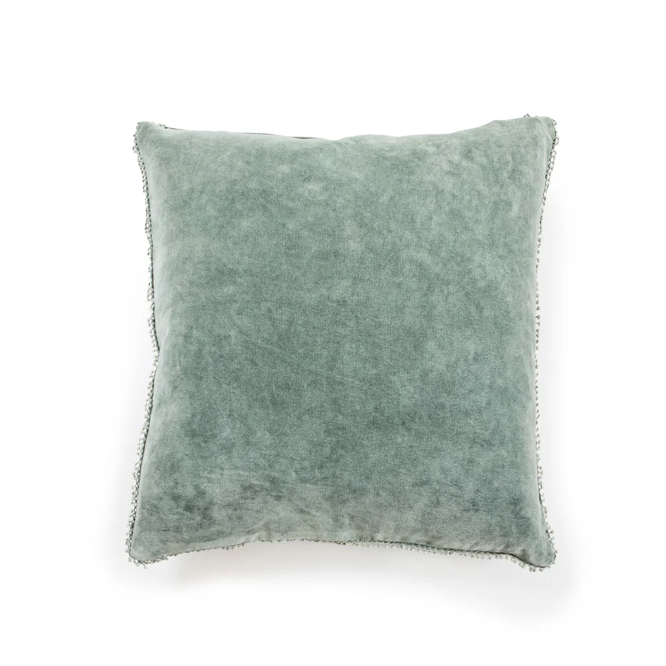 Velvet Pillow with Pom Pom Trim (4 Colors) - Image 5