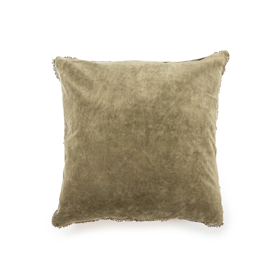 Velvet Pillow with Pom Pom Trim (4 Colors) - Image 7