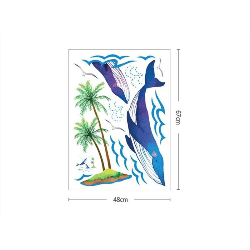 Whales near Cocunut trees - Double sided glass stickers for bathroom / childrens room - Image 5