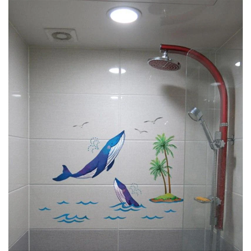 Whales near Cocunut trees - Double sided glass stickers for bathroom / childrens room - Image 6